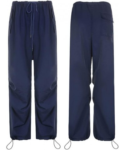 Drawstring Cargo Baggy Pants for Women Low Waist Wide Leg Jeans Loose Casual Trousers 2000S Streetwear C-navy Blue 2 $11.39 J...