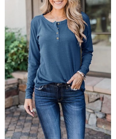 Women's Long Sleeve Henley Tops Pullover with Buttons Down Casual Loose Fit V-Neck Tunics 1-blue $14.61 Tops