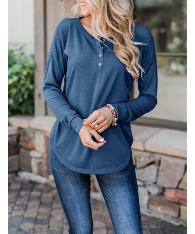 Women's Long Sleeve Henley Tops Pullover with Buttons Down Casual Loose Fit V-Neck Tunics 1-blue $14.61 Tops