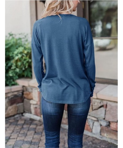 Women's Long Sleeve Henley Tops Pullover with Buttons Down Casual Loose Fit V-Neck Tunics 1-blue $14.61 Tops