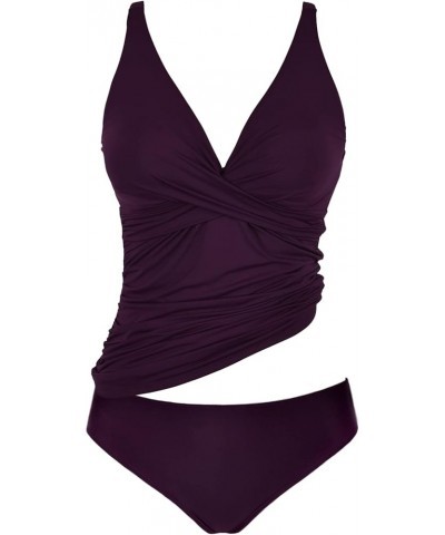 Women's Tankini Swimsuits Twist Tummy Control Swim Top with Shorts Two Piece Bathing Suits Dark Purple $25.36 Swimsuits