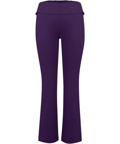 Low Rise Cotton Leggings for Women Comfy Flare Fold Over Yoga Pants Gym Leggings Bell Bottom Workout Leggings L016- Dark Purp...