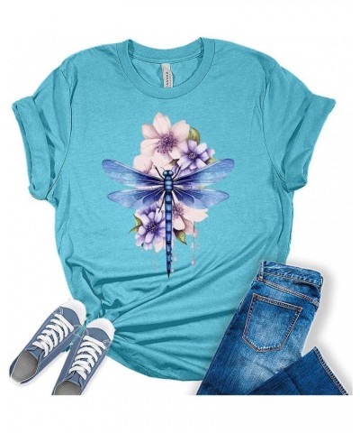 Women Vintage Boho Shirt Tree of Life Flower Tops Watercolor Graphic Tees Casual Short Sleeve Summer T Shirts Heather Aqua $1...