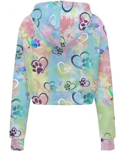 Women Zip Up Hoodie Sweatshirt Jacket Cropped Long Sleeve Crop Top Oversized 2023 Fall Outfits S-5XL Colorful Heart Footprint...