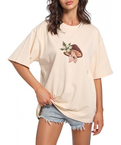 Women Cute Mushroom Oversized T Shirt Kawaii Graphic Cottagecore Tee Cotton Crewneck Short Sleeve Tops Teens Apricot $9.34 T-...