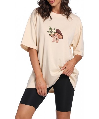 Women Cute Mushroom Oversized T Shirt Kawaii Graphic Cottagecore Tee Cotton Crewneck Short Sleeve Tops Teens Apricot $9.34 T-...