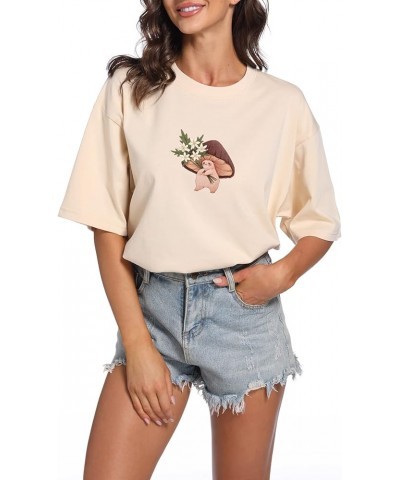Women Cute Mushroom Oversized T Shirt Kawaii Graphic Cottagecore Tee Cotton Crewneck Short Sleeve Tops Teens Apricot $9.34 T-...