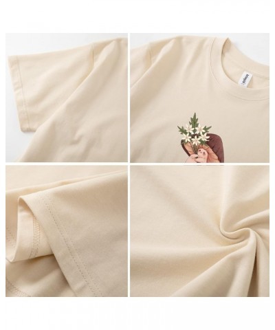 Women Cute Mushroom Oversized T Shirt Kawaii Graphic Cottagecore Tee Cotton Crewneck Short Sleeve Tops Teens Apricot $9.34 T-...