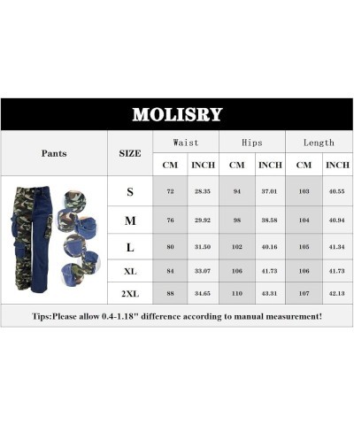 Women Baggy Cargo Jeans Pants Camo Patchwork Pockets High Waist Denim Trousers Streetwear Fall 67blue $34.55 Jeans