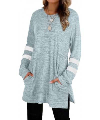 Womens Casual Sweatshirts Long Sleeve Shirts Oversized With Pocket Tunic Tops S-3XL 205-grayblue $11.72 Tops