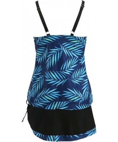 Womens Tankini Swimsuits with Drawstring Skirt Sexy Halter String Tankini Top 2 Piece Bathing Suits Printed Swimwear A06-blue...