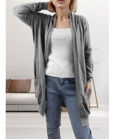 Women's Solid Open Front Long Knit Sweater Cardigan，Lightweight Cardigans Sweater Coats with Pockets Grey $15.67 Sweaters