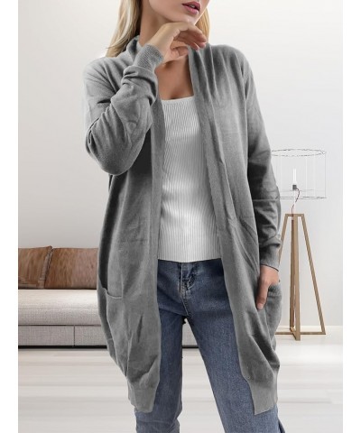 Women's Solid Open Front Long Knit Sweater Cardigan，Lightweight Cardigans Sweater Coats with Pockets Grey $15.67 Sweaters