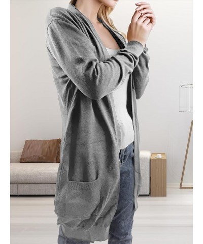 Women's Solid Open Front Long Knit Sweater Cardigan，Lightweight Cardigans Sweater Coats with Pockets Grey $15.67 Sweaters
