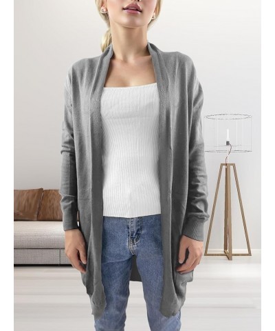 Women's Solid Open Front Long Knit Sweater Cardigan，Lightweight Cardigans Sweater Coats with Pockets Grey $15.67 Sweaters