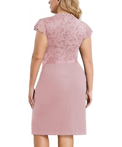Women's Plus Size Floral Lace Contrast Ruffles Split Evening Cocktail Dress Pink $24.44 Dresses