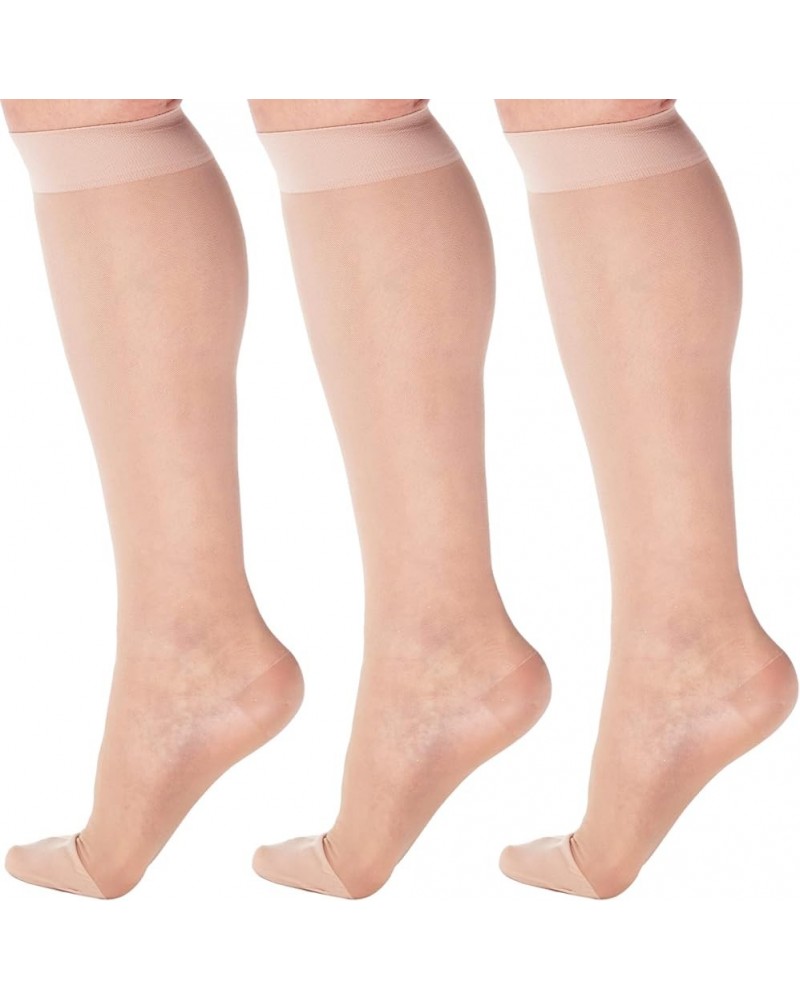 (3 Pairs) Made in USA - Sheer Compression Socks for Women Circulation 15-20mmHg Natural $22.11 Socks