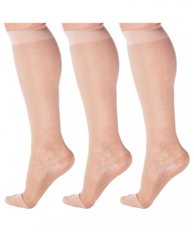 (3 Pairs) Made in USA - Sheer Compression Socks for Women Circulation 15-20mmHg Natural $22.11 Socks