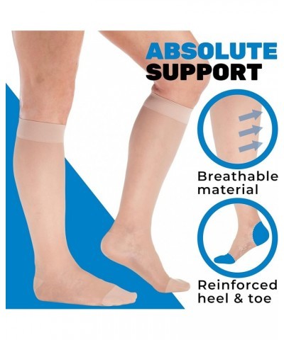 (3 Pairs) Made in USA - Sheer Compression Socks for Women Circulation 15-20mmHg Natural $22.11 Socks