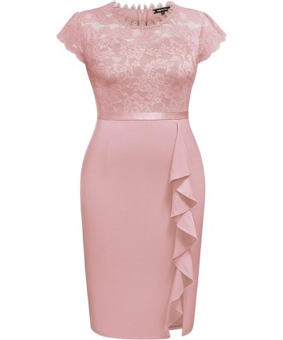 Women's Plus Size Floral Lace Contrast Ruffles Split Evening Cocktail Dress Pink $24.44 Dresses