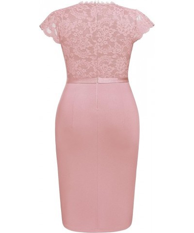 Women's Plus Size Floral Lace Contrast Ruffles Split Evening Cocktail Dress Pink $24.44 Dresses