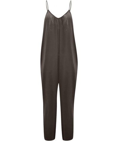Women'S Casual Sleeveless Jumpsuits Loose Summer Spaghetti Strap Overalls Plus Size Long Pants Romper With Pockets A-dark Gra...