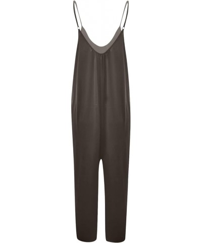 Women'S Casual Sleeveless Jumpsuits Loose Summer Spaghetti Strap Overalls Plus Size Long Pants Romper With Pockets A-dark Gra...