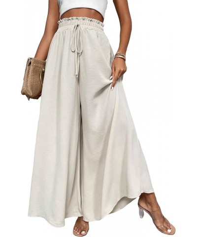 Women's Paperbag Tie Front High Waisted Palazzo Pants Casual Wide Leg Long Pants Pure Khaki $19.11 Pants