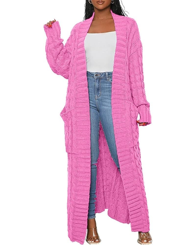 Long Sweaters for Women Cardigan Open Front Cable Knit Long Sleeve Duster Chunky Casual Cardigans Coat With Pockets Nm8969-pi...