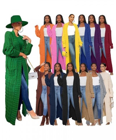 Long Sweaters for Women Cardigan Open Front Cable Knit Long Sleeve Duster Chunky Casual Cardigans Coat With Pockets Nm8969-pi...