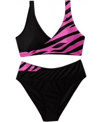 High Waisted Bikini Sets for Women 2 Piece Tankini Tops Swimwear Tankini Tops Push Up with Bikini Bottoms C-hot Pink $10.89 S...