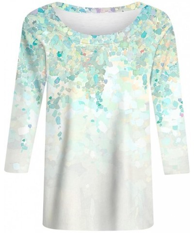 Cute Tops for Women,Womens Graphic Tees 3/4 Sleeve Shirts Loose Fit Crewneck Tunic Tshirts Casual Blouse 1-mint Green $9.85 T...