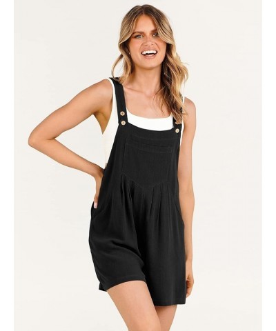 Women's Short Overalls Summer Casual Adjustable Strap Loose Linen Short Bib Overalls Jumpsuit Rompers Black $19.59 Rompers