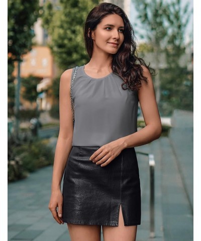Women's Sleeveless Chiffon Tank Top Double Layers Keyhole Back Blouse Tunic S-XXL Grey $15.29 Tanks