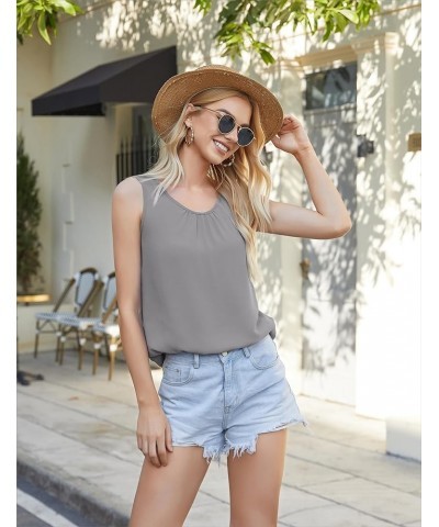 Women's Sleeveless Chiffon Tank Top Double Layers Keyhole Back Blouse Tunic S-XXL Grey $15.29 Tanks