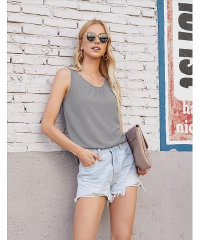 Women's Sleeveless Chiffon Tank Top Double Layers Keyhole Back Blouse Tunic S-XXL Grey $15.29 Tanks