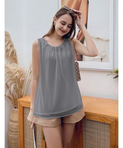 Women's Sleeveless Chiffon Tank Top Double Layers Keyhole Back Blouse Tunic S-XXL Grey $15.29 Tanks