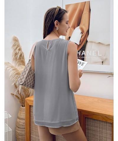 Women's Sleeveless Chiffon Tank Top Double Layers Keyhole Back Blouse Tunic S-XXL Grey $15.29 Tanks