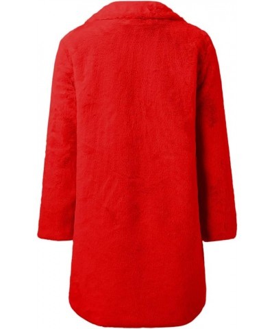 Jackets for Women Plus Size Sherpa Button Down Lightweight Fuzzy Overcoat Tops Fuzzy Faux Fur Coat Red $25.15 Coats