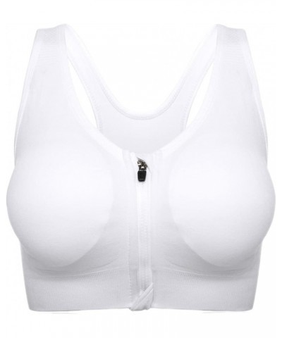 Women's Zip Front Sports Bra Seamless Wirefree Post Surgery Racerback Yoga Bras White $21.92 Lingerie