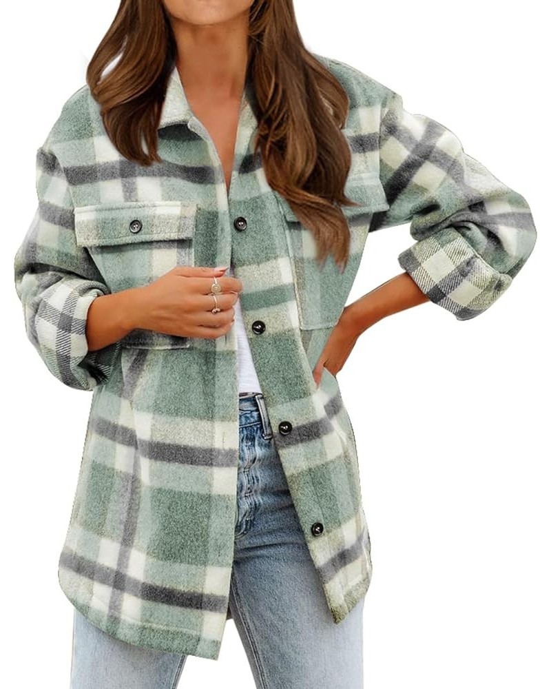 Women's Long Sleeve Button Down Jackets Plaid Flannel Shirts Tops Casual Lapel V Neck Oversized Shackets Blouses Top Plaid Gr...