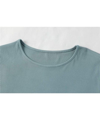Women's Long Sleeve Stretch Slim Fitted Ribbed T-Shirt Blouse Cut Out Solid Basic Tops Green $13.33 Blouses