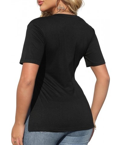 Womens Graphic Tees Sexy V Neck Short Sleeve Side Slit T Shirts Black-east $11.99 T-Shirts