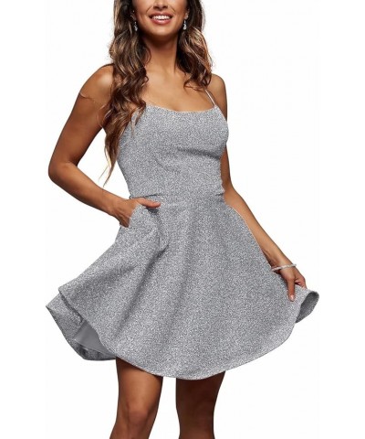 Sparkly Short Homecoming Dresses for Teens Backless Prom Gowns with Pockets Cocktail Dresses for Women Evening Party Silver $...