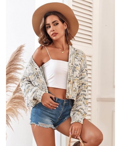 Womens Cardigan Sweater Outwear Trendy - Knitted V Neck Long Sleeve Crochet Cute Chunky Knit Cropped Jacket Yellowish Gray $1...