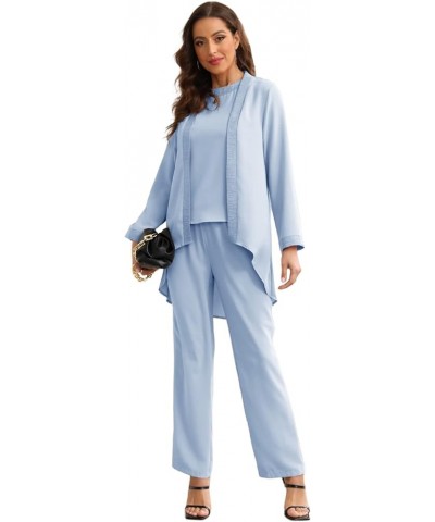 Womens 3 Piece Elegant Evening Pant Suits Mother of The Groom Bride Wedding Formal Outfits Sets Light Blue $39.60 Suits