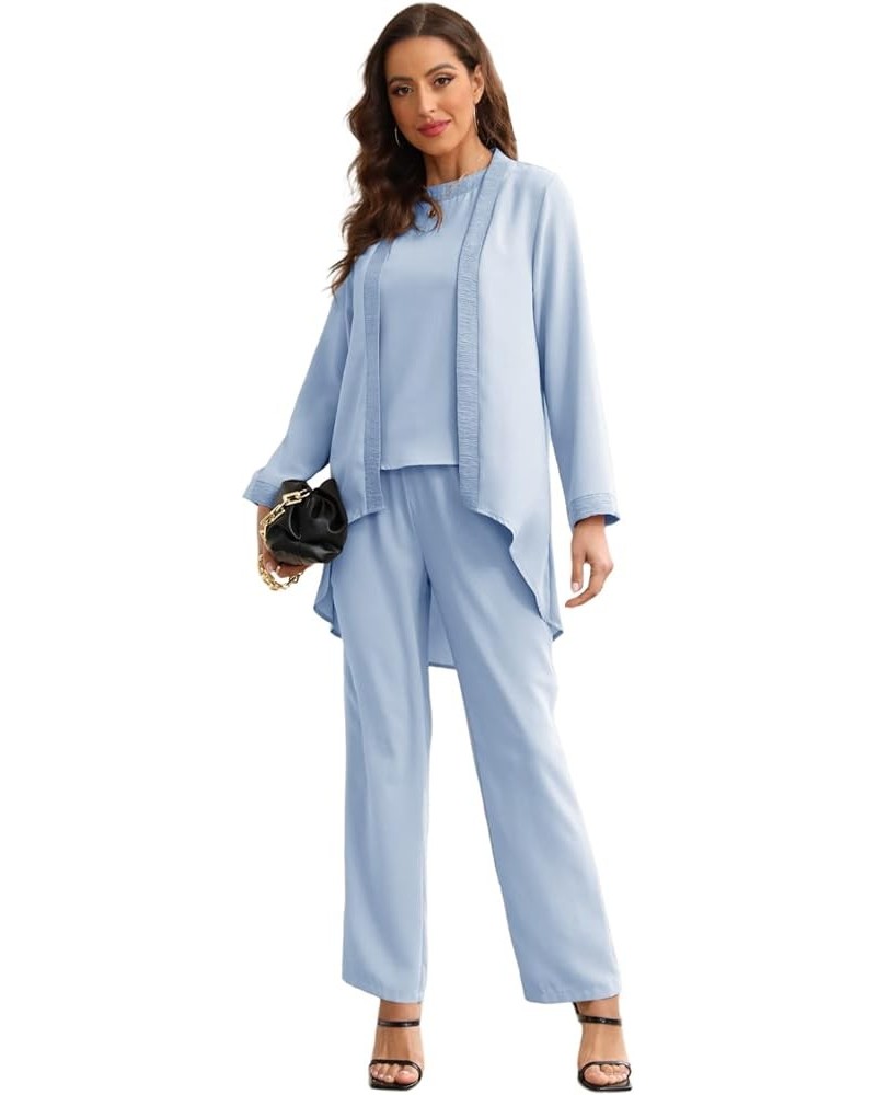 Womens 3 Piece Elegant Evening Pant Suits Mother of The Groom Bride Wedding Formal Outfits Sets Light Blue $39.60 Suits