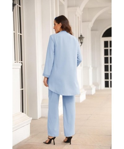Womens 3 Piece Elegant Evening Pant Suits Mother of The Groom Bride Wedding Formal Outfits Sets Light Blue $39.60 Suits