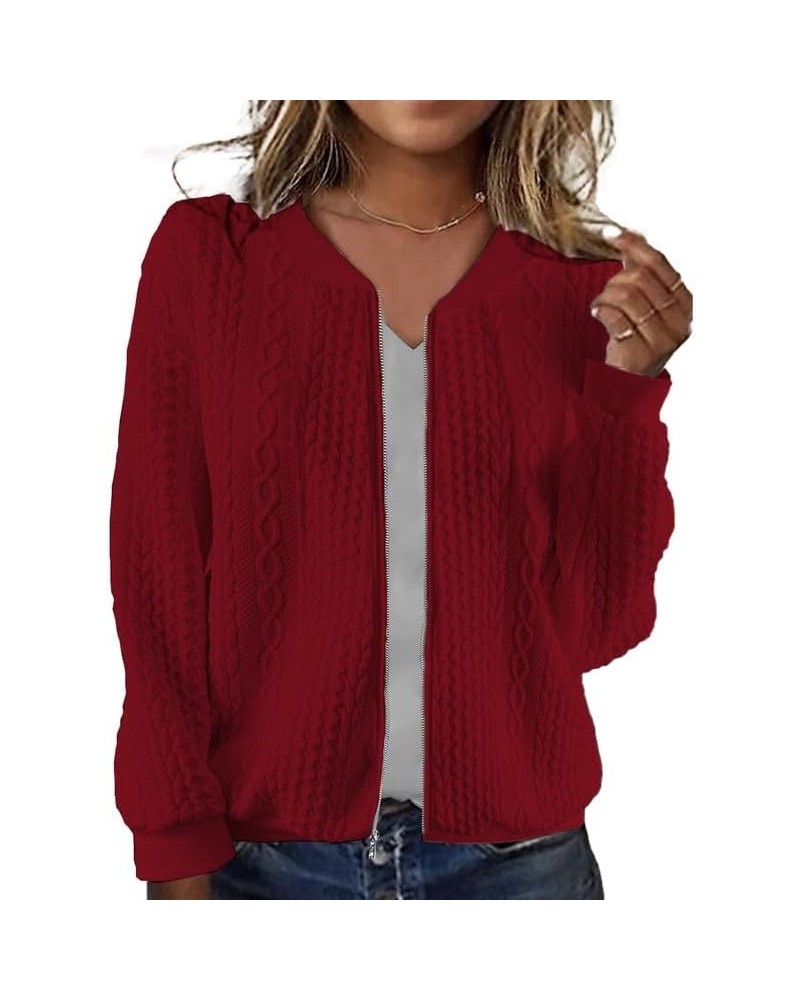 Zip Up Sweater for Women Casual Sweater Cardigan Cable Knit Trendy Winter Jacket Coat Red $19.94 Sweaters