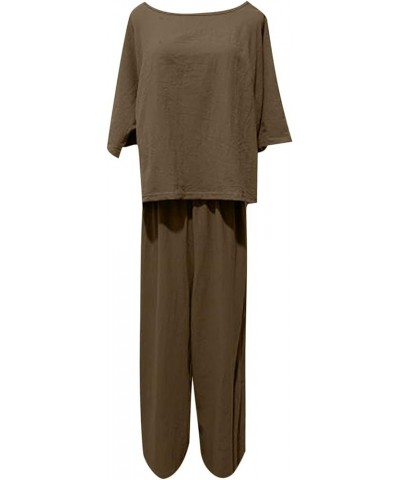 Women's Cotton Linen Two Piece Work Suits Summer Ladies Oversized Tops and Pants Sets Dressy Casual Solid Outfits Hot Sale-3*...